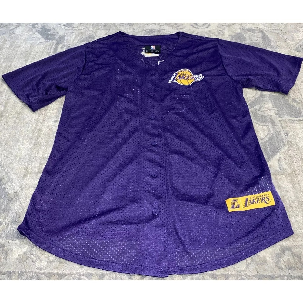 Large NBA Los Angeles Lakers Purple #48 Button Up Shirt Mesh Sz Medium‎ Mens